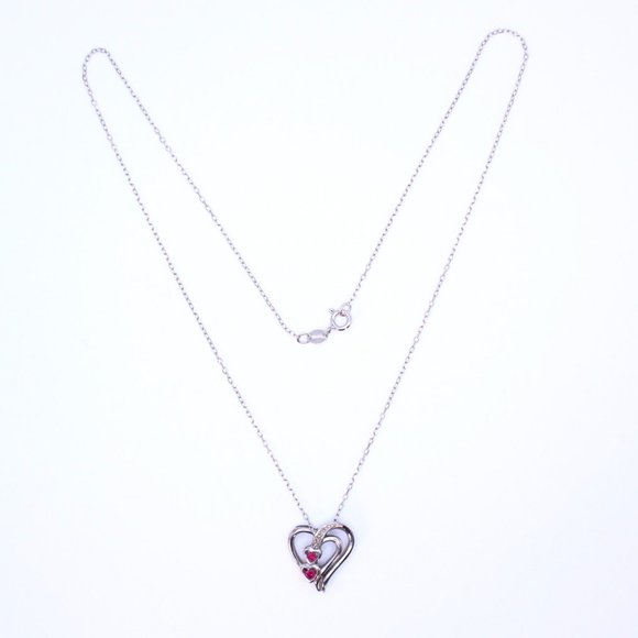 Felicia Design 925 Sterling Silver Heart Pendant Necklace Synthetic Rubies CZ - Picture 3 of 11